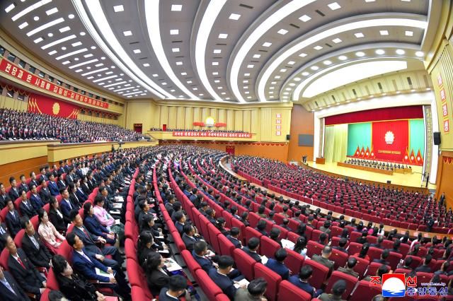 Scene from the 9th Congress of the General Federation of Trade Unions of Korea in Pyongyang, North Korea.