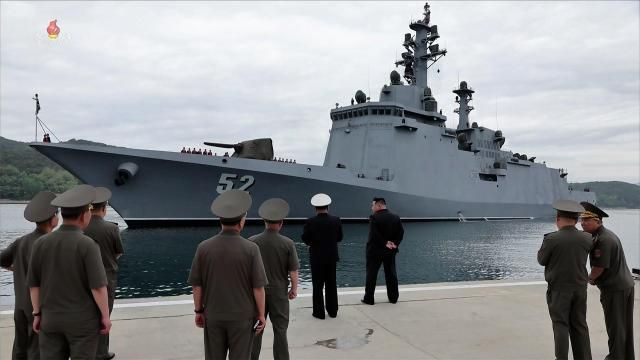 North Korean leader Kim Jong-un inspects the Kang Kon destroyer during its sea trial accompanied by his daughter Ju-ae on June 4 in this image captured from Korean Central Television on June 6 2026