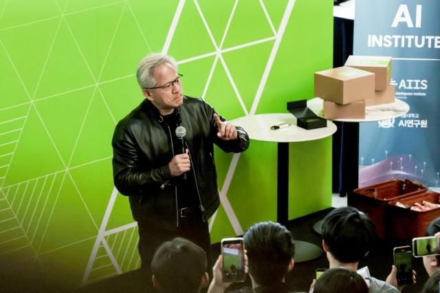 Nvidia CEO Jensen Huang delivers a lecture and interacts with students during the Build-a-Claw event at Hae-Dong Advanced Engineering Hall at Seoul National University in Seoul on June 8 2026 AJP Yoo Na-hyun