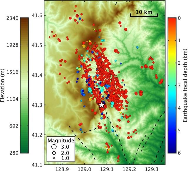 Distribution of earthquakes around North Korea’s Punggye-ri nuclear test site Courtesy of Pusan National University 