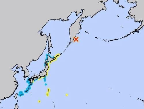 일본 태평양 연안부에 쓰나미 주의보노란색 부분 사진일본 기상청 홈페이지