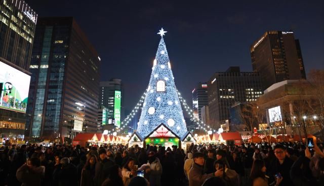 Cây thông Noel được đặt tại quảng trường Gwanghwamun ở quận Jongno Seoul ẢnhYonhap News