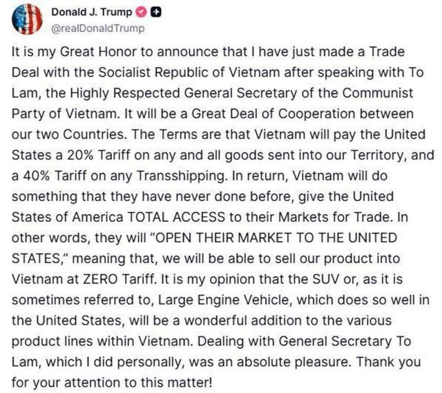 Nội dung bài đăng của Tổng thống Trump trên Truth Social ẢnhChụp màn hình