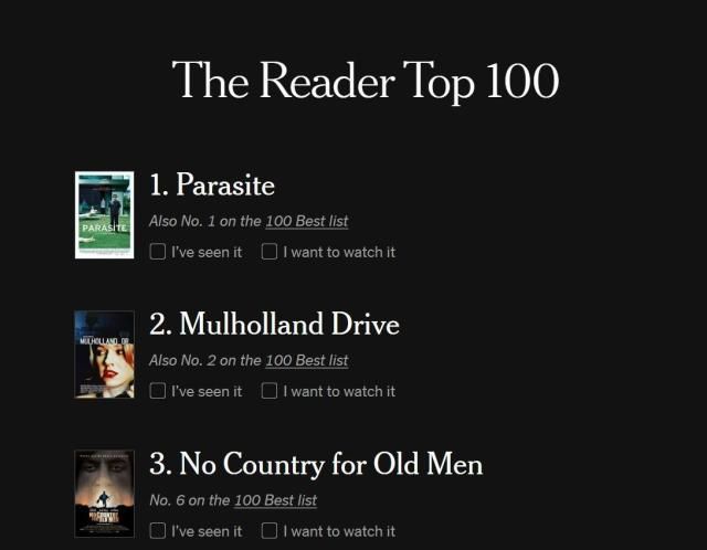 Ký sinh trùng được xếp hạng số 1 trong số những bộ phim hay nhất thế kỷ 21 do độc giả NYT bình chọn ẢnhChụp màn hình