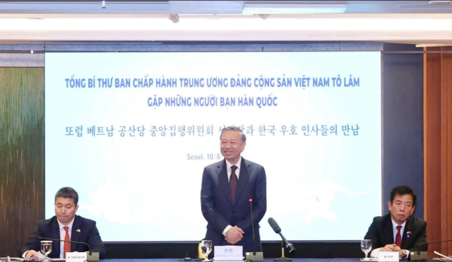 Tổng Bí thư Tô Lâm phát biểu tại buổi gặp những người bạn Hàn Quốc ẢnhTTXVN