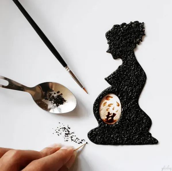 커피와 커피 찌꺼기로 그린 그림 | mbong.kr 엠봉