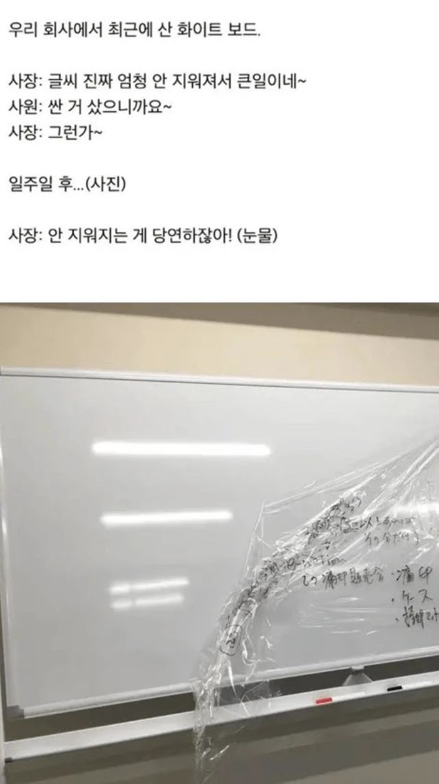 싼 게 비지떡이라더니... 안 지워지는 화이트보드의 황당한 정체 이미지