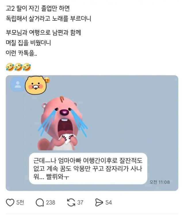 독립하겠다더니 며칠 만에 항복?… 부모님 여행 중 맞이한 고2 딸의 '독립 체험' 이미지