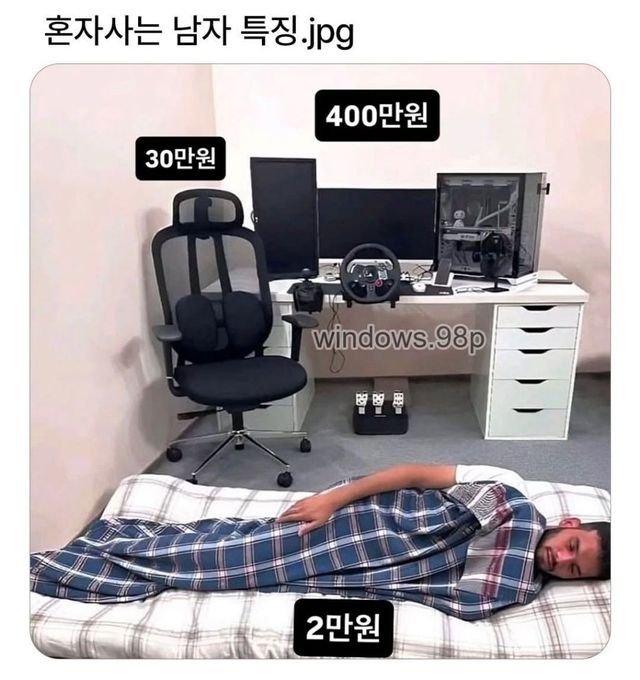 잠자리는 2만 원, 컴퓨터는 400만 원?… 온라인 강타한 '혼자 사는 남자'의 극단적 소비 밸런스 이미지