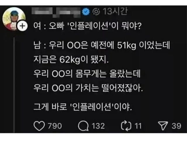 여자친구에게 선 넘은 인플레이션 비유 이미지