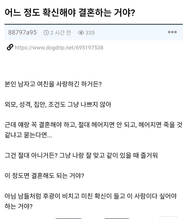 사랑하긴 하는데 죽고 못 살 정도는 아닙니다 결혼을 앞둔 남자의 솔직한 고민 이미지