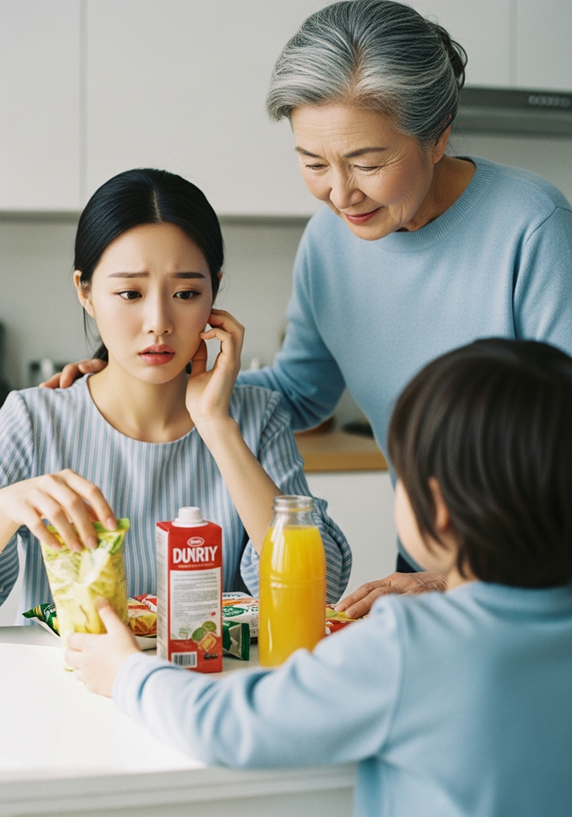 아이에게 유통기한 지난 간식을 주는 조부모