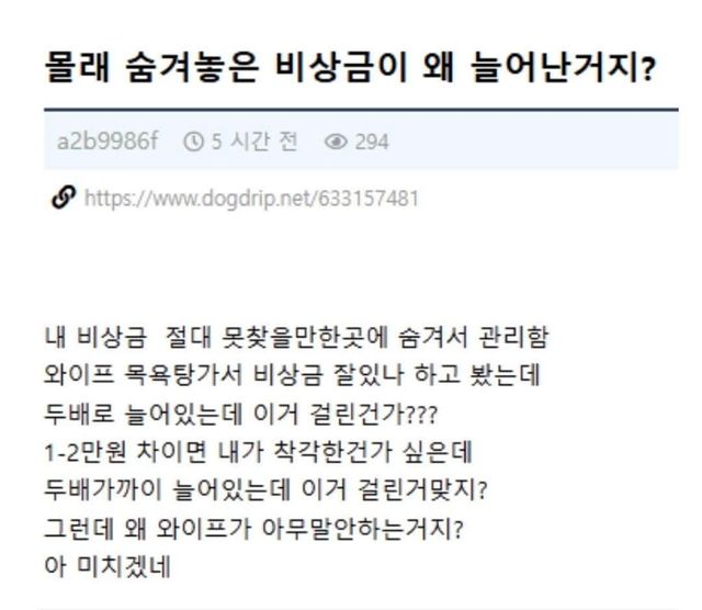 걸린 거야, 불어난 거야? 숨겨둔 비상금이 두 배로 늘어난 유부남의 공포 이미지