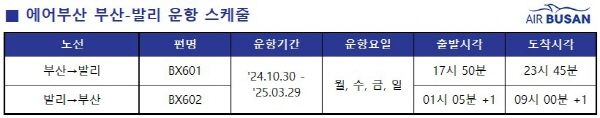 [출처=에어부산] 부산-발리 운항 스케줄