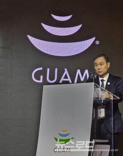 은호상 괌정부관광청 한국마케팅위원회 회장이 환영사를 하고 있다. [사진=서진수기자]