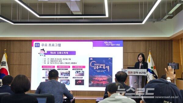 이선희 문화체육관광국장이 브리핑을 진행하고 있다./사진=뉴스로드 김영식 기자