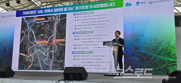 김동연 지사가 경기도형 도시모델 '경기 기회타운 3대 프로젝트'를 발표하고 있다./사진=뉴스로드 김영식 기자