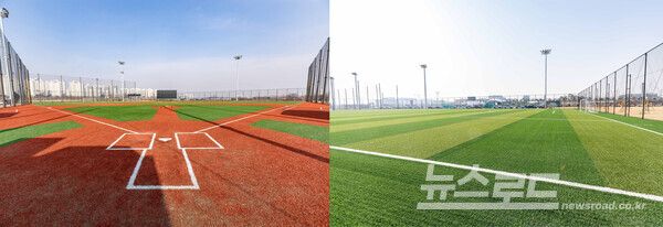 호아구지천 생태수자원센터 상부에 만들어진 야구장과 축구장 모습/사진=이재준 시장 페이스북