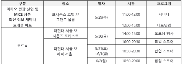 마카오 위크 일정 [출처=마카오관광청]