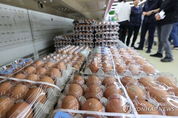 &nbsp;15일 서울의 한 대형마트에 진열된 최근 가격이 오르고 있는 달걀의 모습./연합뉴스
