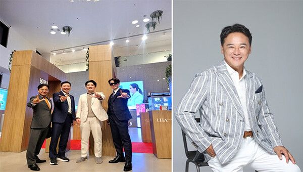 행사에 참가한 김병호 대표, 청담엔비의원 이황희 원장, 제이에프피부과 김상엽 원장, 라라필 홍보대사 배우 박지안