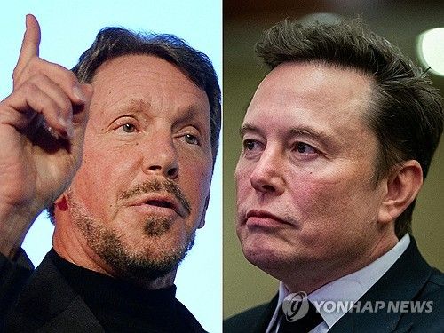 Oracle co-founder and chairman Larry Ellison (left) and Tesla CEO Elon Musk/yonhap news