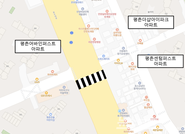 경수대로 횡단보도 설치 위치도/사진=안양시