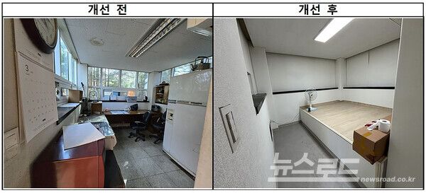 지난해 성남시 아파트 경비청소 노동자 휴게시설 개선사업 전후 모습./사진=성남시