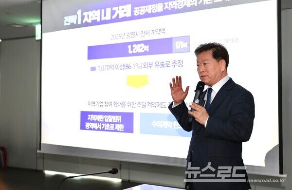 박승원 광명시장이 9일 오후 세종시 지방시대위원회에서 열린 '제1차 지역순환경제 활성화 포럼'에 참석해 광명시 지역공동체 자산화 3대 전략을 소개하고 있다./사진=광명시
