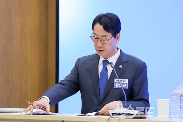 지난 9일 화성시장 경선토론회의 정명근 예비후보 모습/사진=정명근 예비후보 페이스북