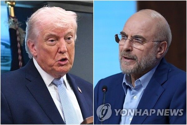 트럼프 미국 대통령(왼쪽)과 모하마드 바게르 갈리바프 이란 의회 의장/연합뉴스