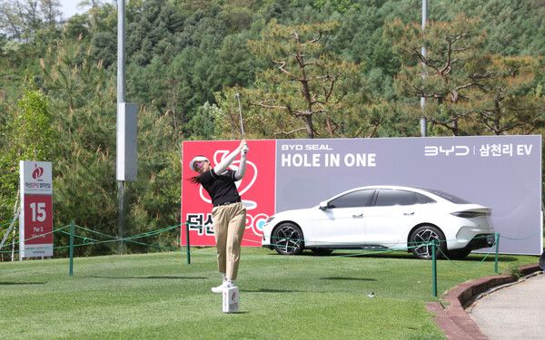 삼천리EV가 힐코스 15번홀에서 홀인원 상품으로 BYD SEAL을 제공한다.