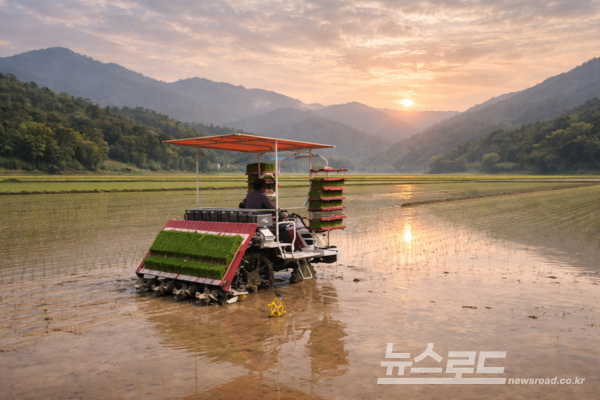 이천시가 '2026년 고품질 이천쌀 드문모 생산기반 강화 시범사업'을 본격 추진한다. 이앙기가 모내기를 하는 모습/사진=이천시