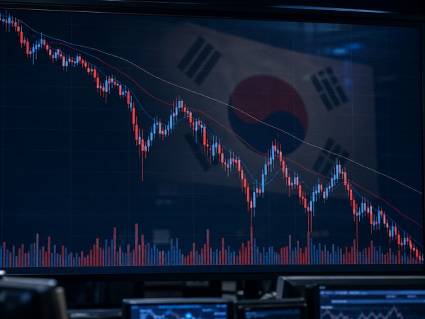 코스피가 극심한 변동성 속에서 등락을 거듭하며 우하향하는 모습을 형상화한 그래픽 [그래픽=최지훈 기자]
