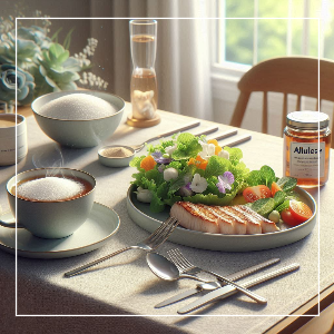 스테비아 알룰로스를 사용한 음식을 올린 식탁