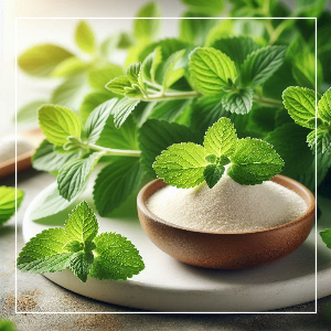 정제 전의 스테비아와 잎사귀