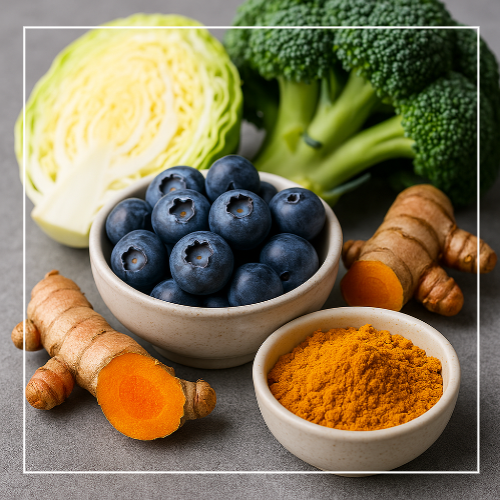 항산화 식품 대표 – 블루베리, 양배추, 강황 등 이미지