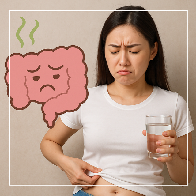 배불편한 여성과 장 일러스트