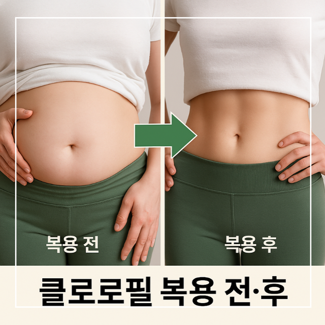 클로로필 복용 전과 후 복부 변화 비교 이미지