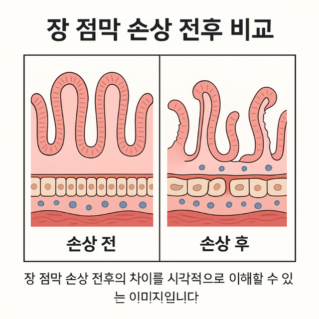 장 점막 손상 전후 비교 이미지