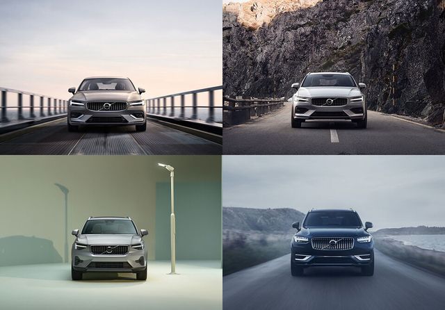 볼보 라인업 (왼쪽부터 시계방향으로 S60, V60 크로스컨트리, XC90, XC40)