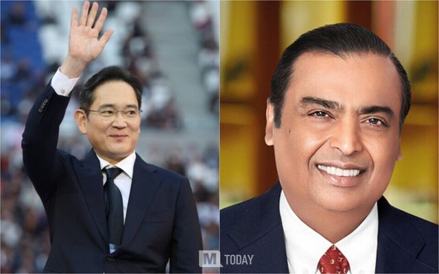 이재용 삼성전자 회장과 무케시 암바니 릴라이언스 인더스트리 회장이 25일 회동해 양사 협력 확대 방안에 대해 논의했다. (출처 : 삼성전자, 릴라이언스 그룹)