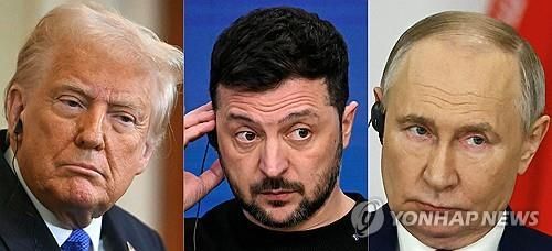 도널드 트럼프 미국 대통령과 볼로디미르 젤렌스키 우크라이나 대통령, 블라디미르 푸틴 러시아 대통령 (출처 : 연합뉴스)