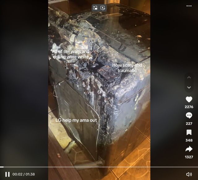 미국의 한 가정에서 LG전자 세탁기가 전원이 꺼진 채로 화재가 발생해 논란이 커지고 있다. (출처 : TikTok savaanah_g)