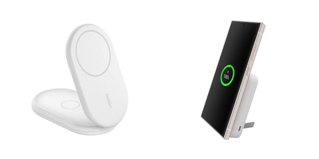 벨킨 Qi2 2in1 15W 마그네틱 폴더블 고속 무선 충전 스탠드(WIZ028) (좌), 벨킨 Qi2 15W 10000mAh 마그네틱 무선 고속 충전 보조배터리(BPD008) (우)