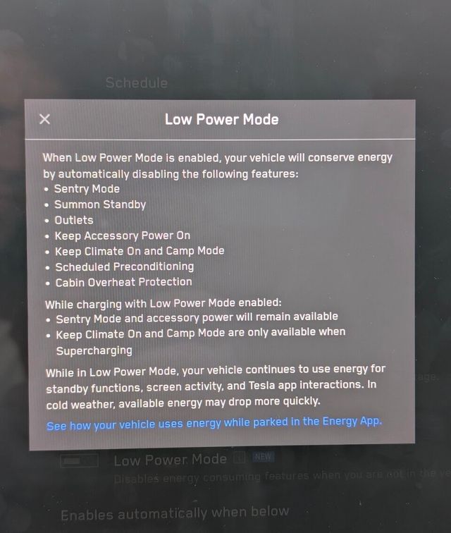 테슬라 저전력모드 (출처 : 오토블로그)