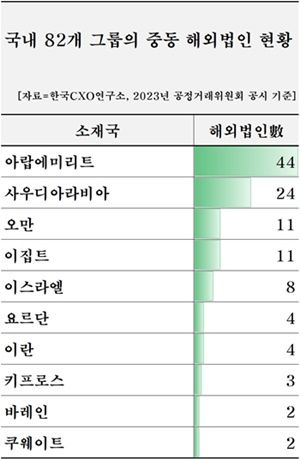중동 법인 현황. [사진=한국CXO연구소 제공]