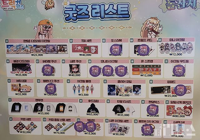 많은 굿즈들이 완판돼 전체 마감한 모습. [사진=황민우 기자]