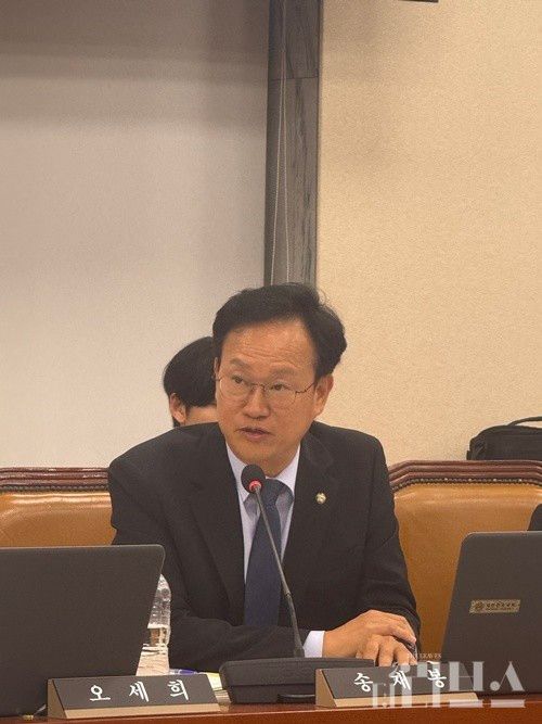 더불어민주당 송재봉 의원이 국회 산자위 국정감사에서 일반증인으로 참석한 W컨셉 이주철 대표에게 질의하고 있다. [사진=박달님 기자]