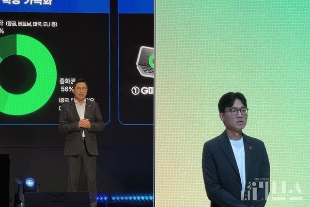 (좌)이민기 셀러그로스 담당과 (우) 김정우 PX본부장이 21일 열린 ‘G마켓 미디어 간담회’에서 발표하고 있다.&nbsp;[사진=박달님 기자]